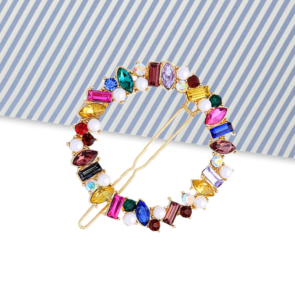 دبابيس شعر من حجر الراين اللؤلؤي، تصميم دائري، إكسسوارات ملونة للنساء والفتيات، هدية أنيقة للحفلات #6