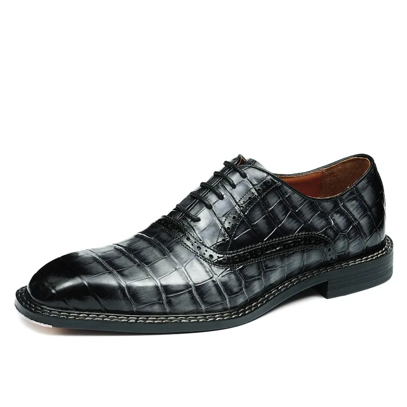 

Мужские туфли-оксфорды из натуральной кожи в европейско-американском стиле, с квадратным носком, на шнуровке, деловые, высококачественные кожаные туфли для мужчин.
