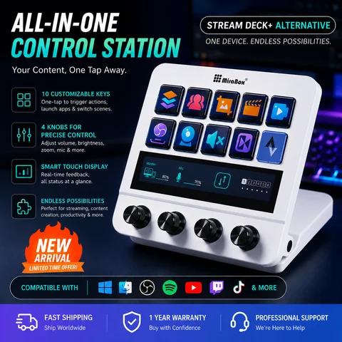 10 Keys Stream Deck Alternative Controller with LCD Touch Display,4 Knobs,USB Control Panel for Streaming,OBS,Twitch,YouTube