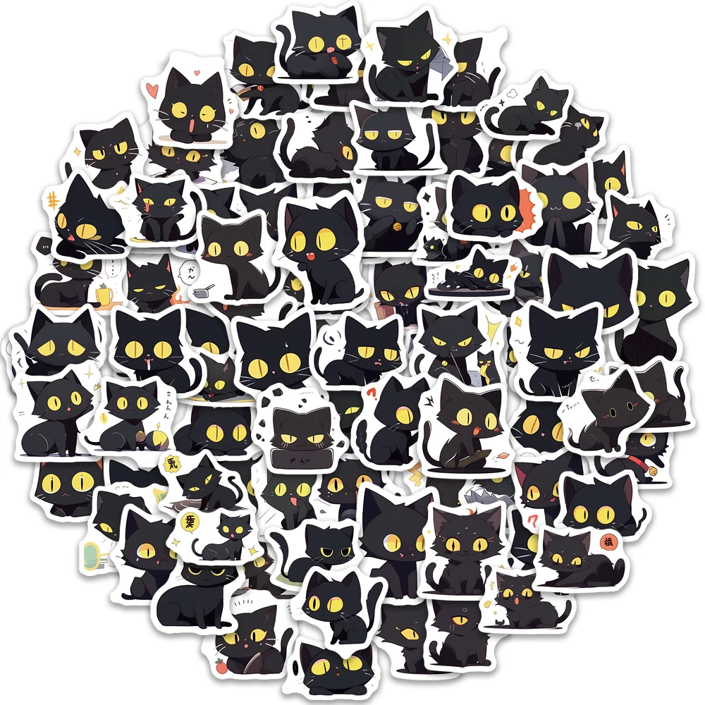 【セール中】100 個黒猫家族漫画ステッカー猫絶妙なハンドブック素材電話ケースラップトップスーツケース水カップ防水