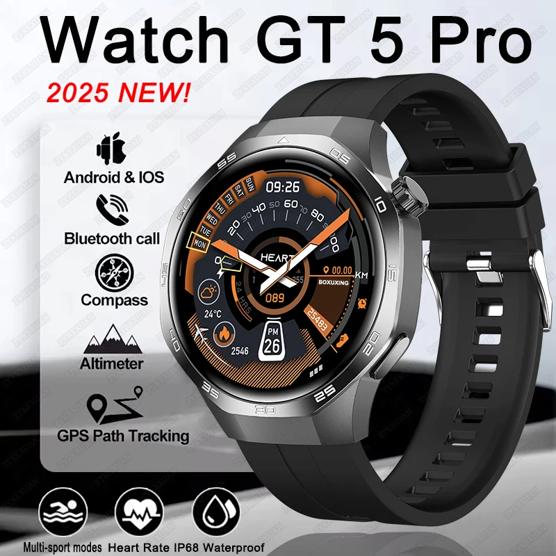 GT5 PRO Smart Watch Men Women AMOLED HD Screen Bluetooth Call GPS Trajectory NFC Heart Rate Compass Sports Smart Watch 2025 New