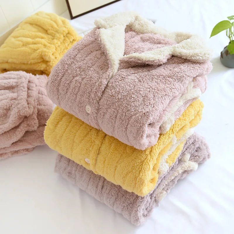 

Утолщенные пижамы для девочек, домашняя одежда, костюм из кораллового флиса, однотонная теплая фланелевая ночная рубашка больших размеров, новый стиль, женская домашняя одежда