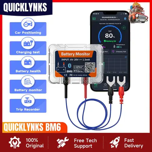 QUICKLYNKS-Monitor de batería de coche BM6 con Bluetooth 4,0, probador de batería de 12V, prueba de carga, Analizador de batería, aplicación para Android e IOS