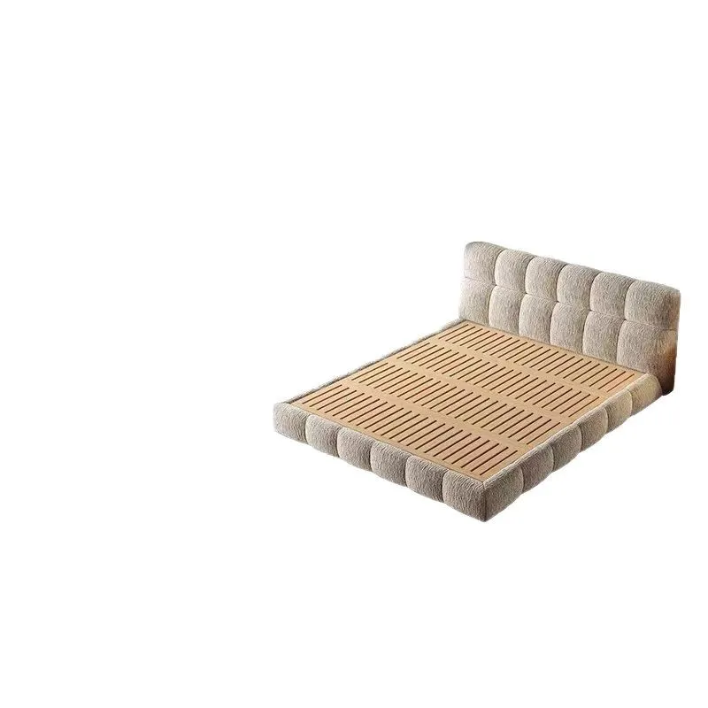 

Puff bed cream retro style master bedroom light luxury premium chenille cloth bed Italian minimalist soft ba