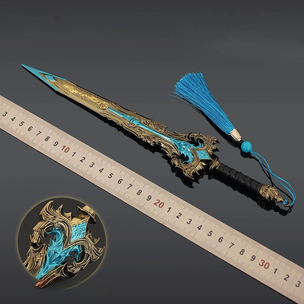 22cm Chinese Investiture of The Gods Qingyun Sword Anime Peripheral Metal Weapon Model Katana Samurai Sword Keychains Crafts Toy