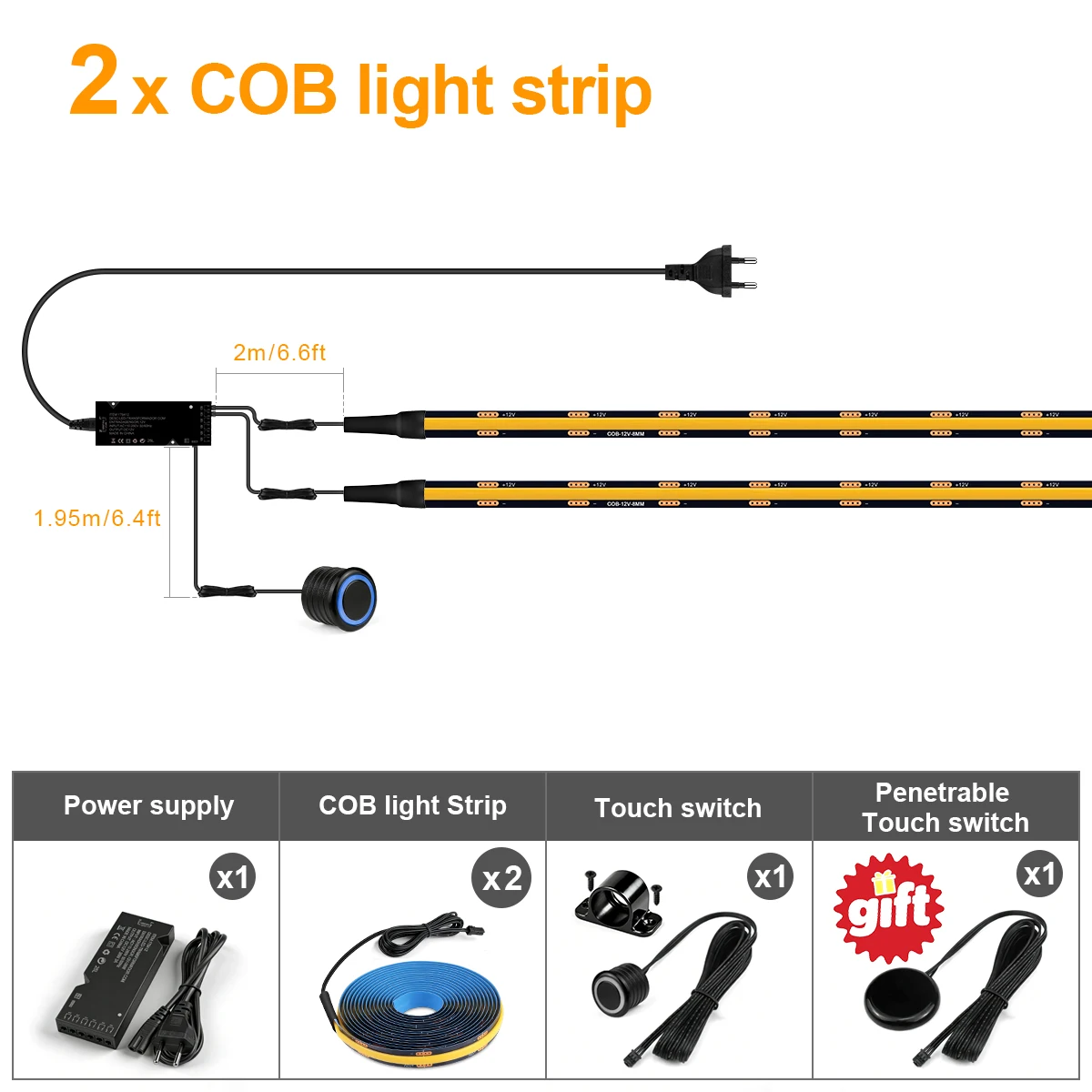 Acoustic Wood Grille Curtain Wall Panel LED Light Strip Black PCB COB Kit Double Touch Sensor Dimmable Switches ,No Hole Install image 3