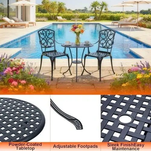 3 Piece Outdoor Bistro Set,All Weather Cast Aluminum Patio Table and Chairs Set of 2 with 1.97