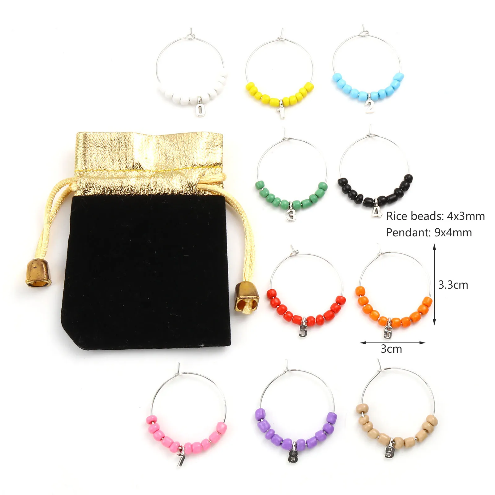 Wine Glass Charms Circle Ring Number Round Star Silver Color Mixed Color With Cloth Bag Jewelry Gifts,1Set (Approx 10PCs/Set)