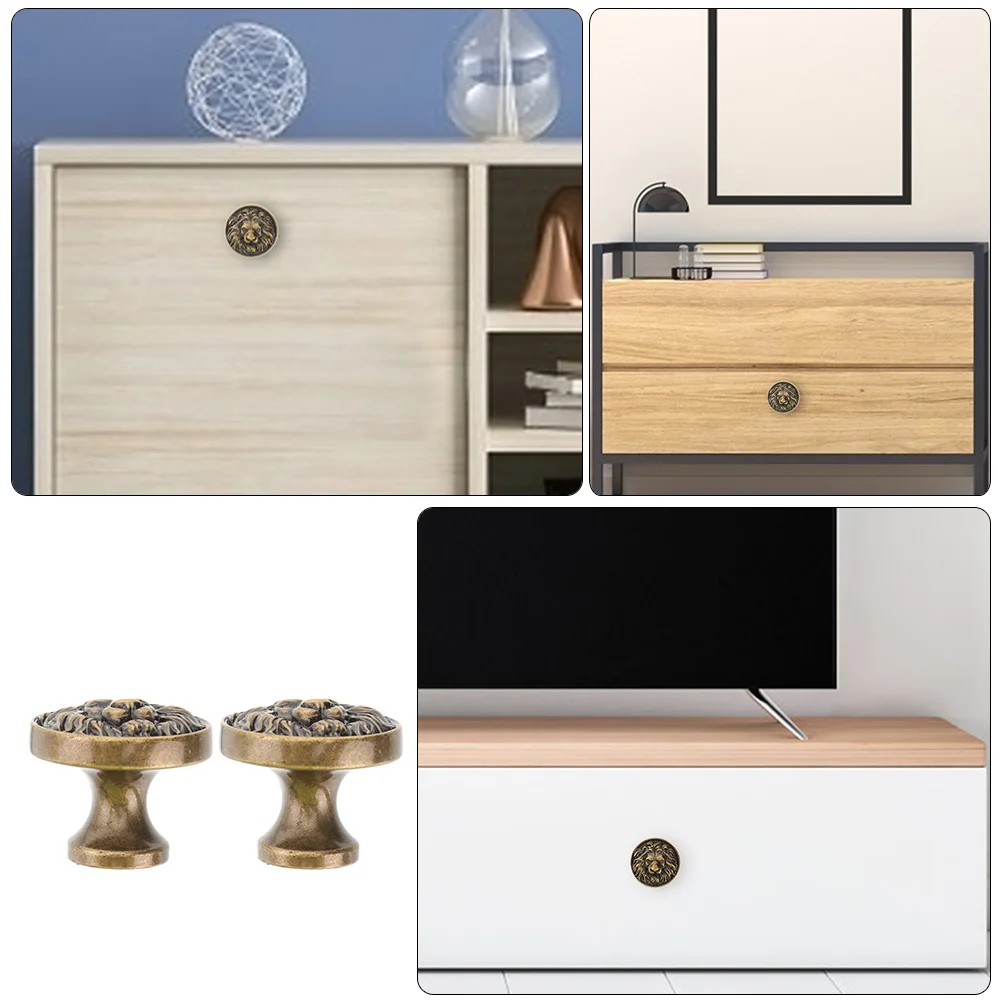 

2Pcs Lion Head Cabinet Handles Smooth Surface Comfortable Holding Feeling for Furniture Lion Head Knobs Alloy Pull Handle