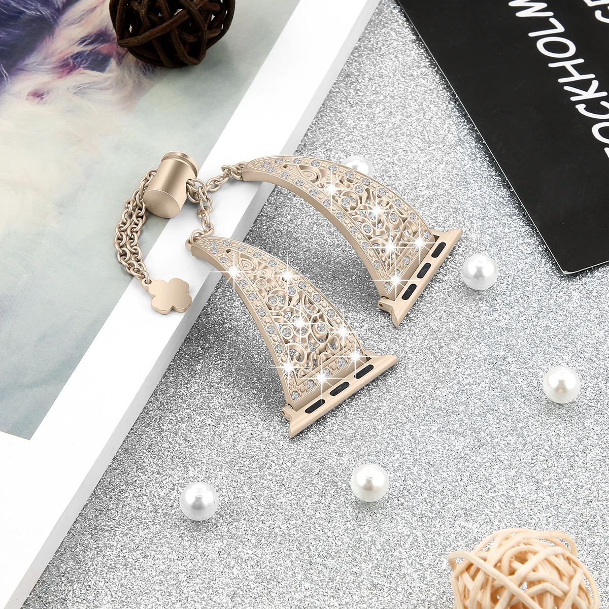 Bling bandas de metal compatível com a apple assistir banda iwatch se série 7 6 5 43 2 1 elegante jóias pulseira de diamante