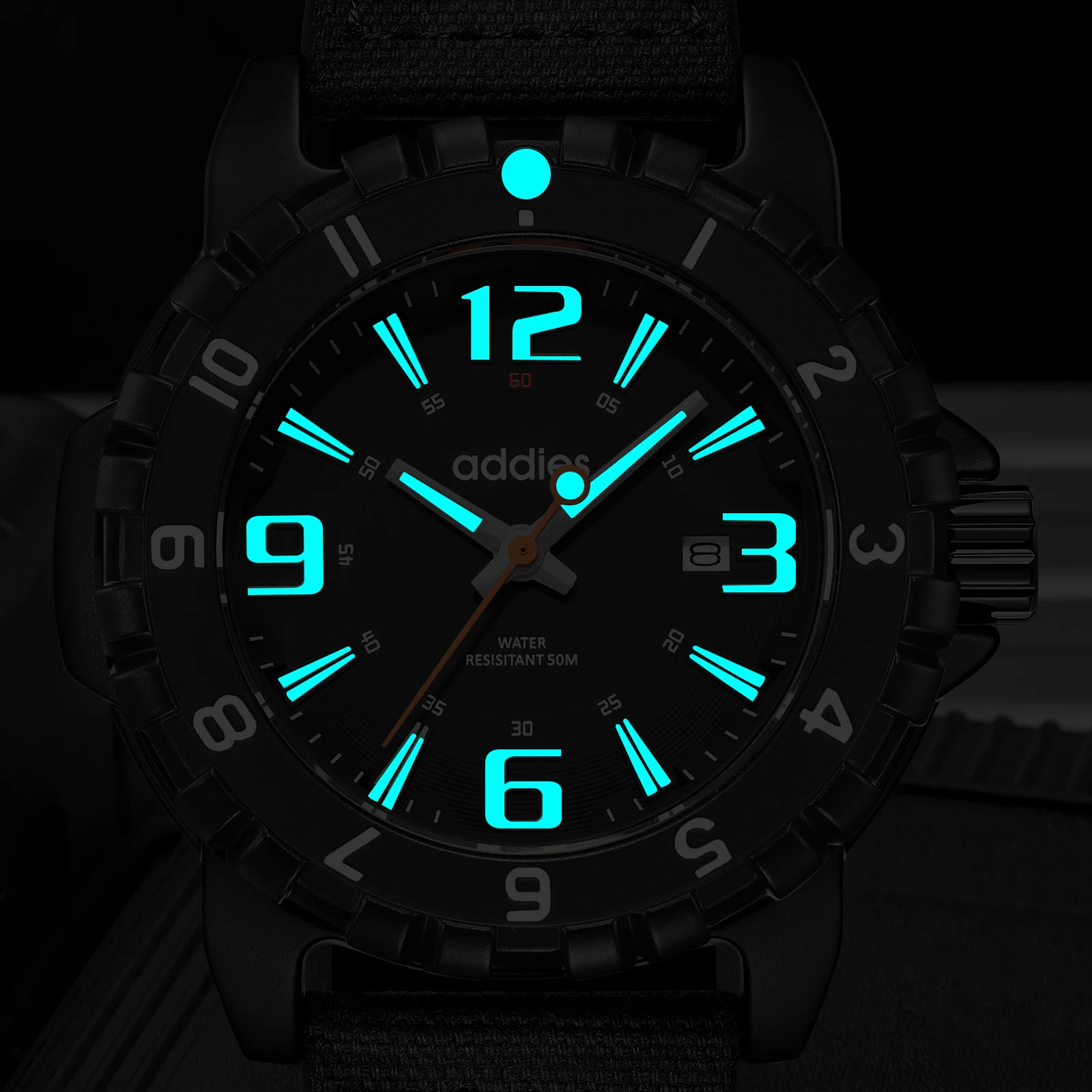 Addies Orologi al quarzo Miyota 2115 Movimento 50m Impermeabile Militare Sport all'aria aperta Orologio da uomo Moda Orologio da polso analogico luminoso
