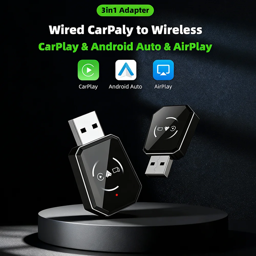 

Новый усовершенствованный адаптер 3-в-1 для беспроводного CarPlay и Mirror Link: мгновенное преобразование с проводного в беспроводное подключение, Plug & Play для iPhone 2026