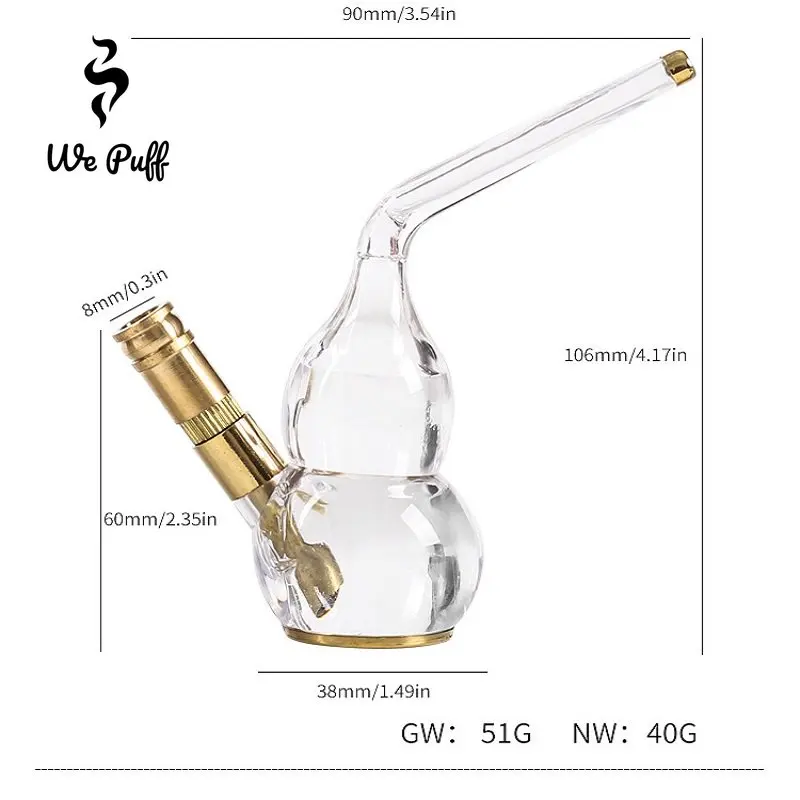 WE PUFF Cigarettes Tobacco Filter Hookah Set Transparent Shisha Water Pot for Smoking with Brass Chicha Bowl Mouthpiece