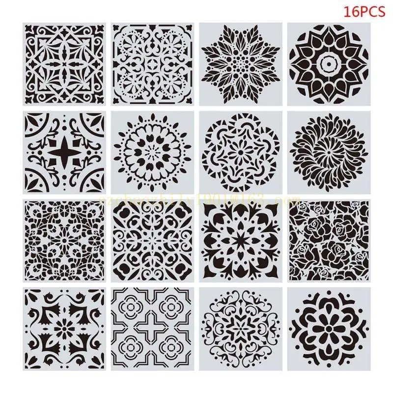 62ka 16pcs/set stencils Strancils Diy шаблон рисовать настенные рисование для деревянных плиток Рок -украшение