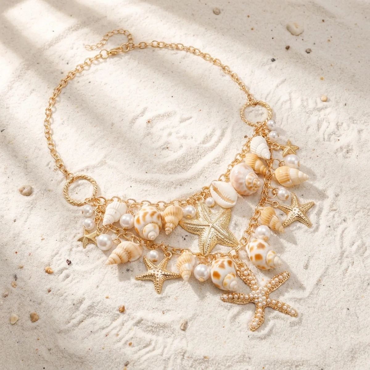 Seestern-Imitation Muschel-Perlen Halskette Armband Taillenkette Set für Damen und Herren Seestern Strand Urlaub Schmuckset – Detail 9