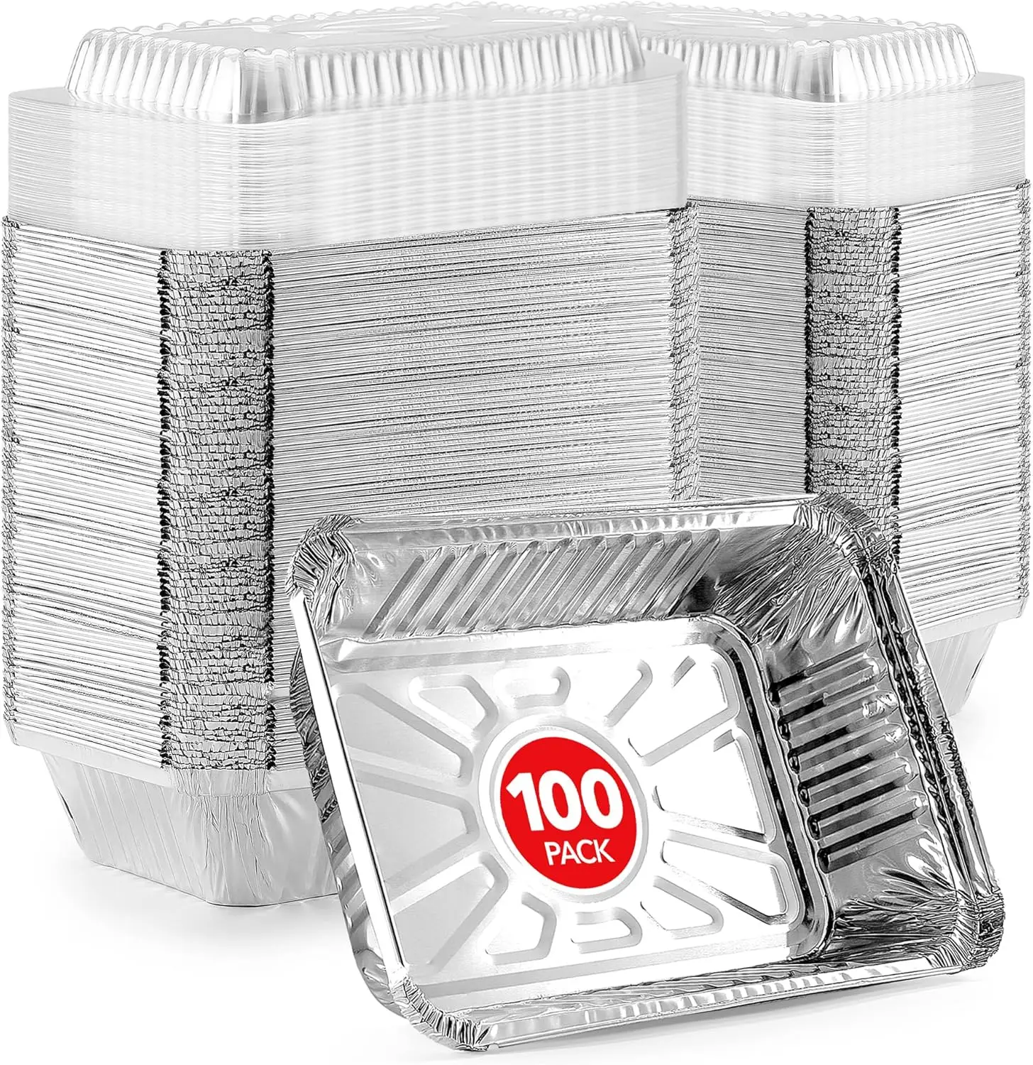 

100-Pack Disposable Aluminum Pans with Clear Lids, 2 lb Capacity, Oven & Freezer Safe for Food Storage and Catering