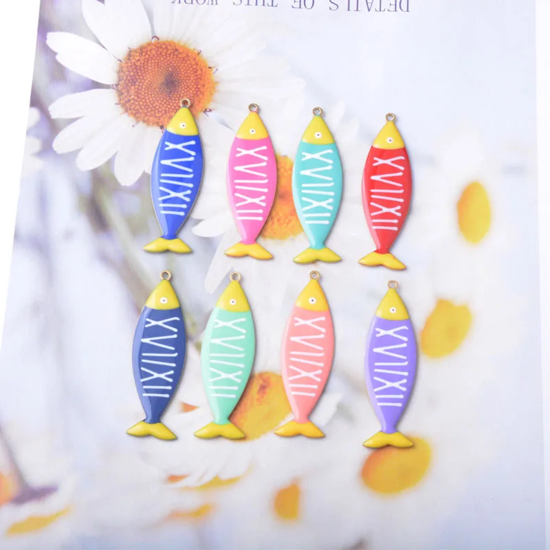 2 Stücke Lange Halskette Ohrringe Öltropfen-Anhänger Kupfer Beidseitig Emaillierte Fisch-Charms Bunte Damen-Schmuckherstellung – Detail 3
