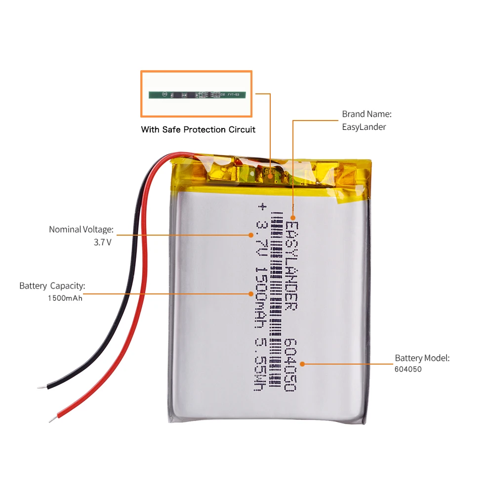 Batterie Lithium polymère, 3.7V, 1500mAh, 604050 cellules Lipo, pour jouet, MP3 MP4, GPS, haut-parleur, téléphone portable, DIY