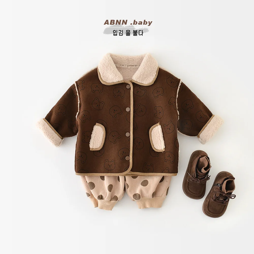 Korean Autumn Winter Baby Girls Jacket Plush Windproof Reversible Warm Toddler Boys Jacket Plus Velvet Thicken Children Boy Coat