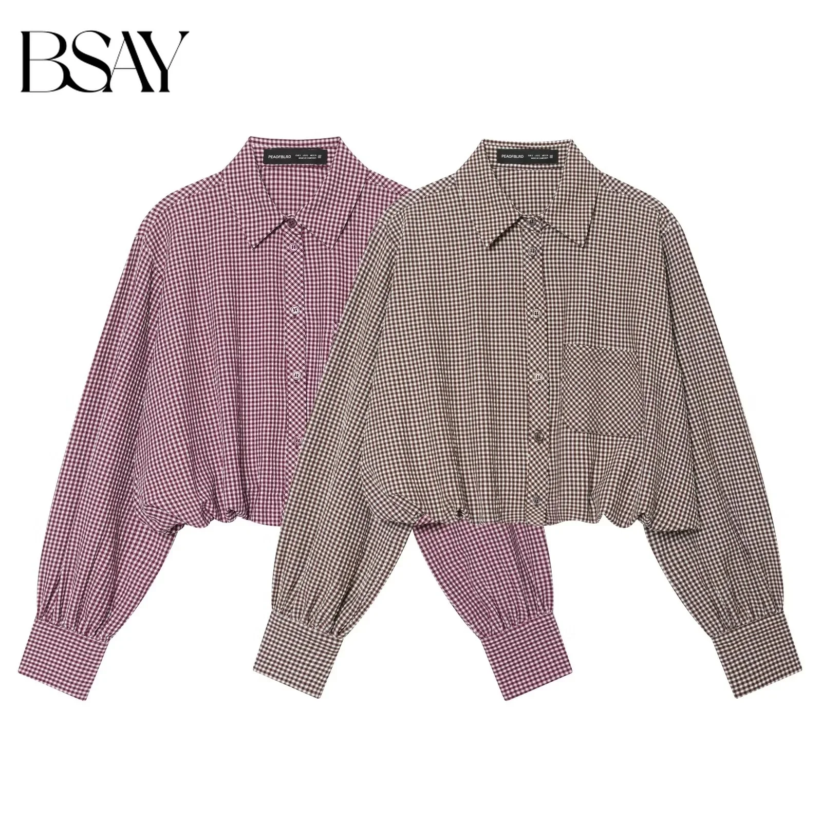 

BSAY Women's Fashion Plaid Shirt 2026 Spring New College Style Lapel Long Sleeve Blouses Single Breasted Chic Ladies Tops Mujer