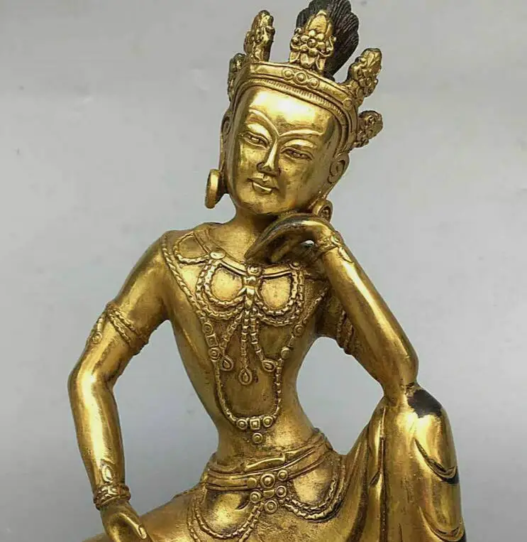 Collect Folk China Tibet Buddhism Temple Bronze Gilt Kwan-Yin Buddha Statue 1120