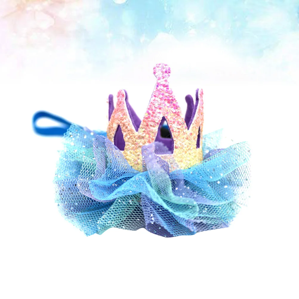 

1PC Stylish Crown Birthday Hat Gauze Crown Party Hat Creative Headwear Supplies Cosplay Costume Accessory for Cat Dog Pet Blue