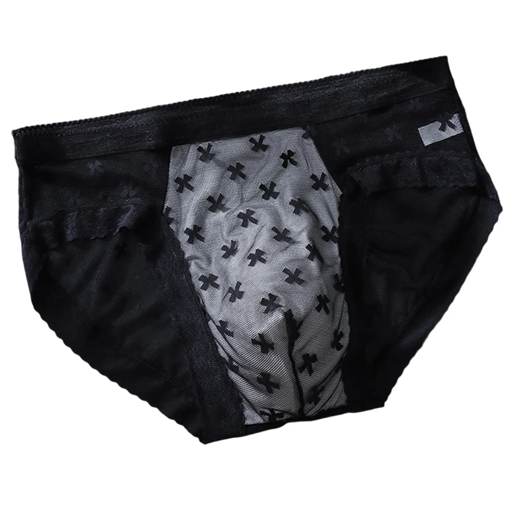 

Мужские ультратонкие трусы из ледяного шелка с кружевом, нижнее белье для взрослых, костюм-трусы для фембоев с объемным карманом, горячее эротическое белье, однотонные трусы, мужская одежда