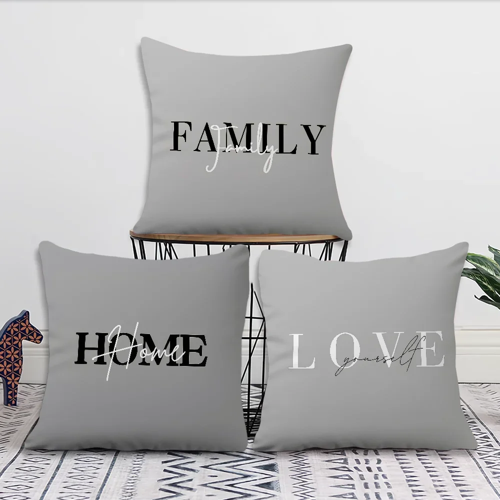 Grey Pillowcases with Home Family Love Motifs Office car sofa bed cushion cover home bedroom decoration