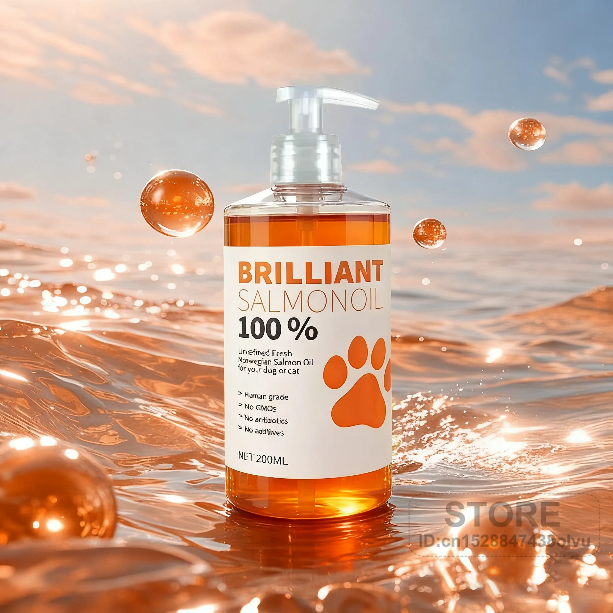 

8 fl oz 200ML PET SALMON OIL Natural No Chemical Treatment 21 Omega Fatty Acids Nutritional Supplements for Dogs and Cats