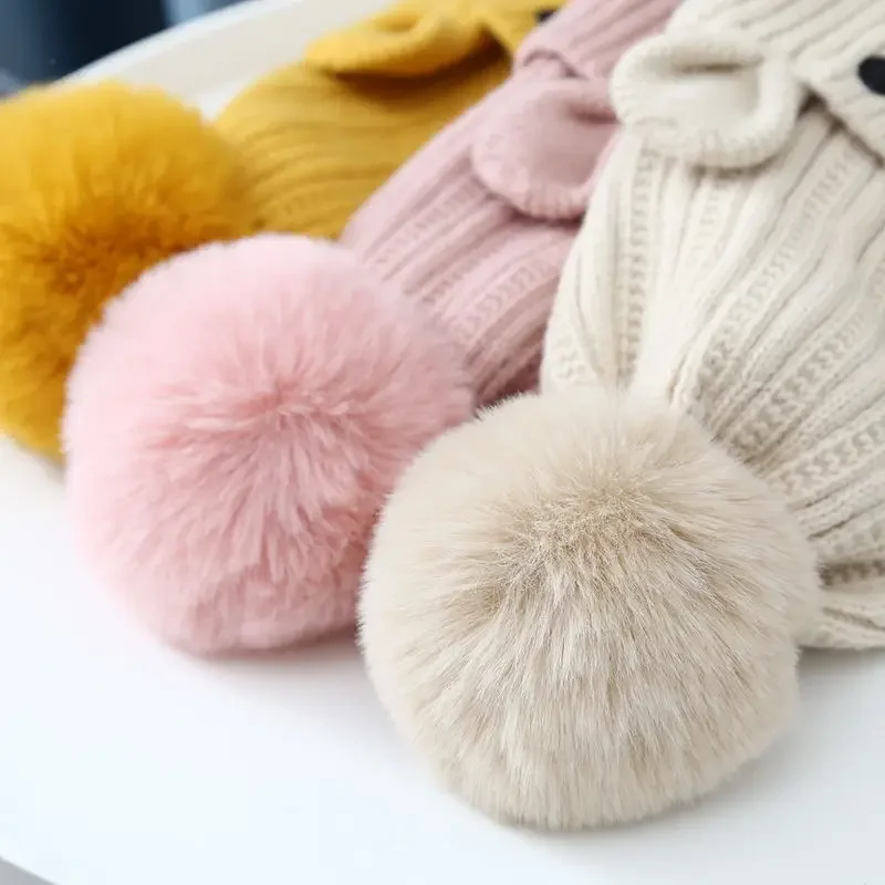 Conjunto de gorro y bufanda con pompón para bebé, gorro de terciopelo cálido para niño y niña, Jersey de punto para niño de 3 a 10 años, Invierno