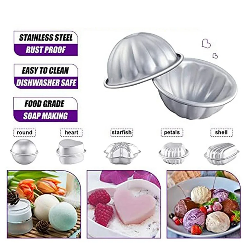 ABRE-24 Pcs 6 Shapes Bath-Bomb Making For Crafts DIY Bath-Bomb Crafting Press Mould For Handmade Soaps Candle Cake Baking