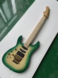 Left Handed Green Body Electric Guitar with Gold Hardware,Maple Neck,Provide Customized Services