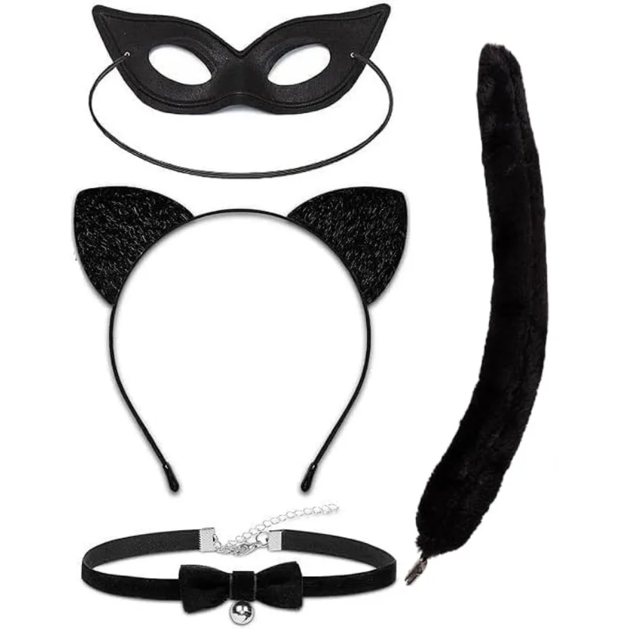 

Cat Costume Cat Ear Necklace and Short VersionTail with Black Mask for Girls Women Cosplay Costome for Halloween