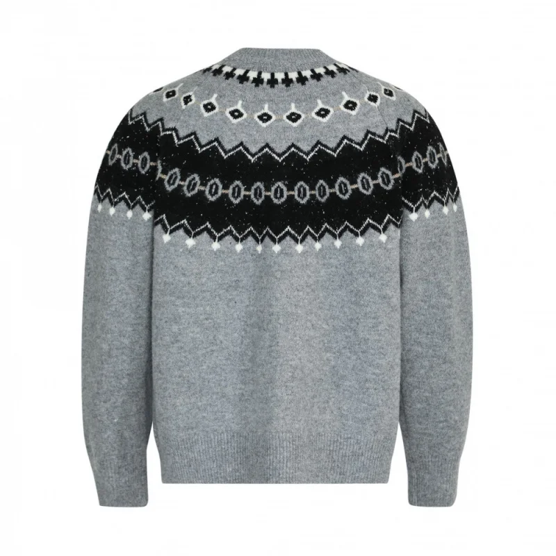 Men's Gray Fair Isle Knit Cardigan, 2025 Autumn Trend Vintage Geometric Patterned Button-Down Warm Knitted Outerwear