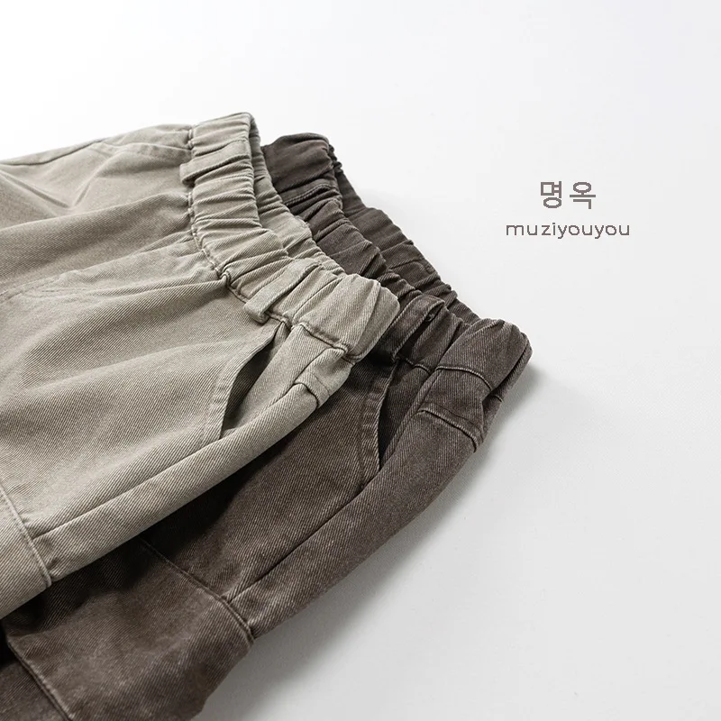 2025 خريف جديد الأطفال سراويل تقليدية موضة بنين البضائع السراويل القطن الاطفال الفتيات الصلبة تنوعا فضفاض السراويل بناطيل أطفال