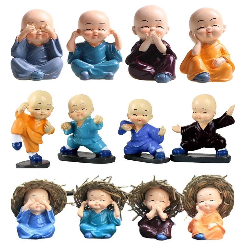 Resin Crafts Gift Lovely Little Monk Sculptures Cute Monks Buddha Statues Creative Buddha Dolls Table Car Decoration