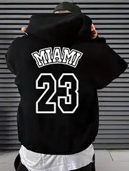 Homens miami 23 arte oca com capuz estampa, velo quente capuz, roupas casuais da moda, roupas esportivas hip hop, parte superior do bolso, outono