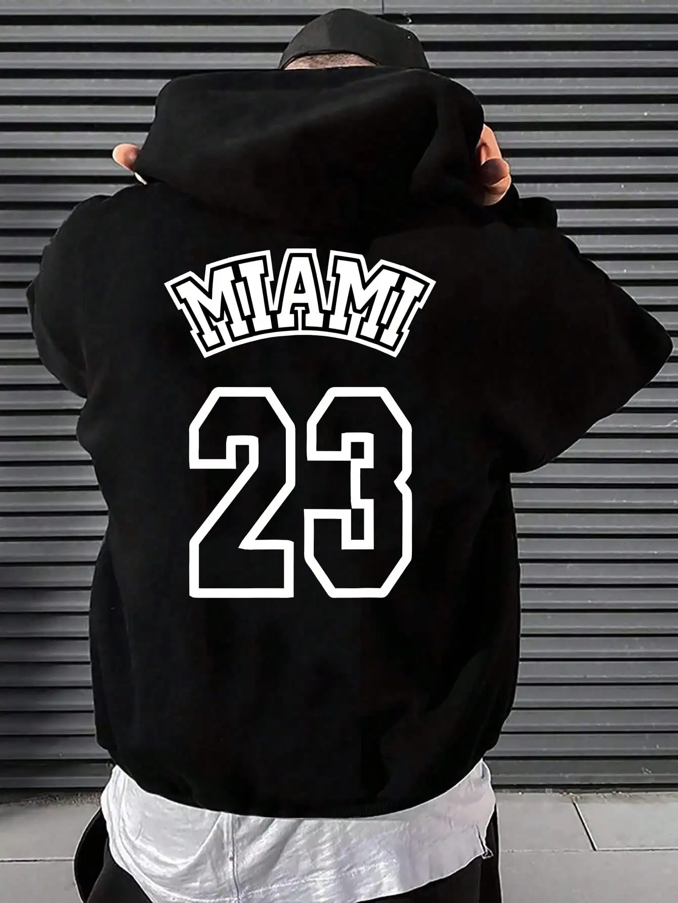 Miami 23 Art Hollow Letter Print Hoodie Men Fleece Warm Hoody Trendy Casual Clothes Autumn Hip Hop Sportswear Street Pocket Top