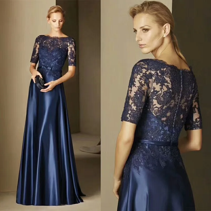 

Evening Dress Long Fall Annual Meeting Toast Lace Blue Hollow out Formal