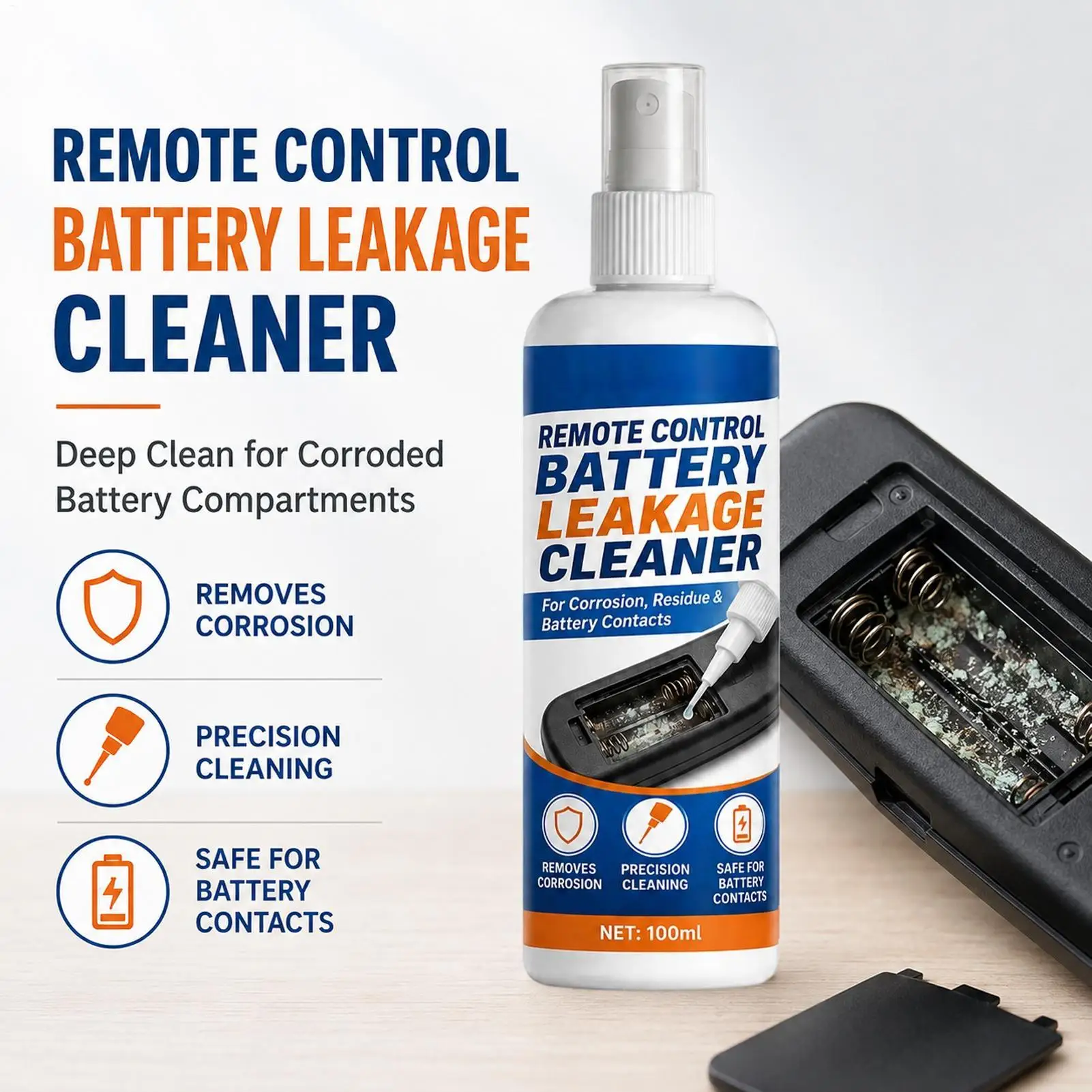Battery Cleaner Portable Precision Cleaning Rust Removal Liquid 100ml Electronic Contact Cleaner Spray for Flashlight Remote