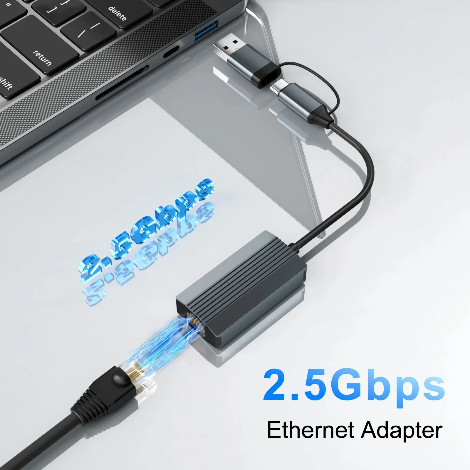 2500Mbps 2.5G Ethernet Adapter 2500Mbps USB 3.0 & Type C to Rj45 Network Card for Laptop PC NAS Server Windows Mac OS Internet - Image 3