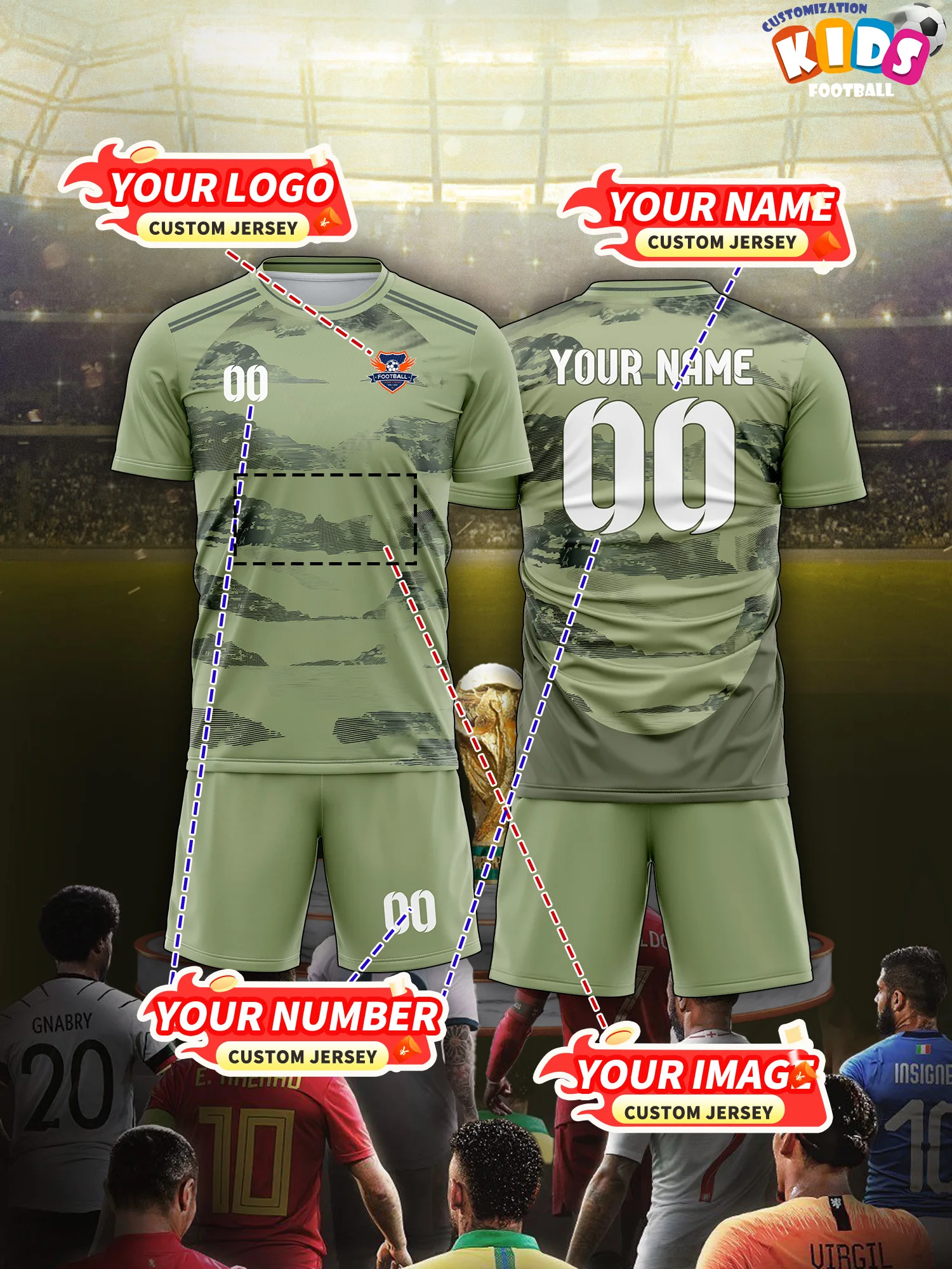 2026 Children's Custom Name and Number Sports V-Neck Jersey, Quick-Drying, Stylish, Heat-Sublimation Technology, Casual Wear