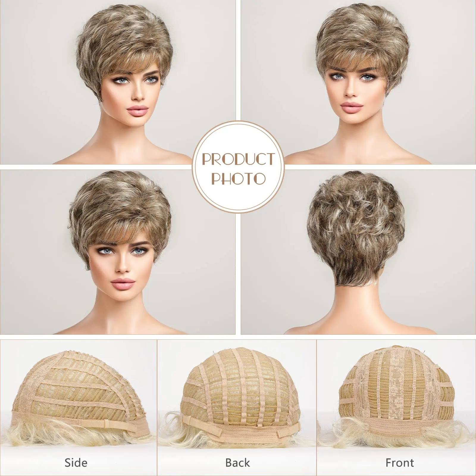 Bob Brown Blonde Synthetic Wigs for Women Short Layered Wigs with Bangs Natural Daily Blend Hair Wig Kanekalon Synthetic Wig Use