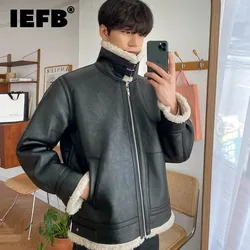 IEFB High Street Men's Jackets Lamb Wool Pu Leather Fur Patchwork Stand Collar Short New Trend Male Coats Autumn 2024 9Y4777