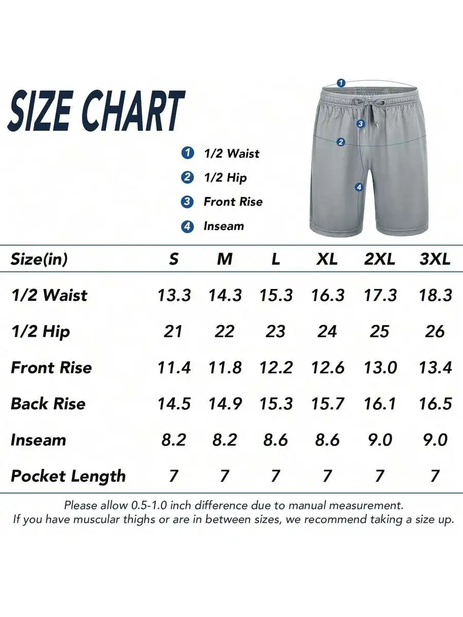 5 Pcs Men's Athletic Performance Shorts - Quick Dry Polyester Micro Mesh With Elastic Waist & 2 Side Pockets (8 Inch Inseam)