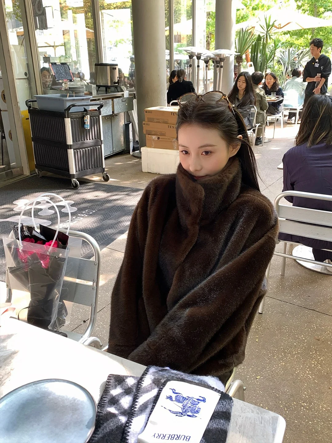 

Soft Fluffy Pure Color Fur Jaet Atou Winter New Sle Warm Stand Collar ort Outerwear Women's Casual Thiened Fabric