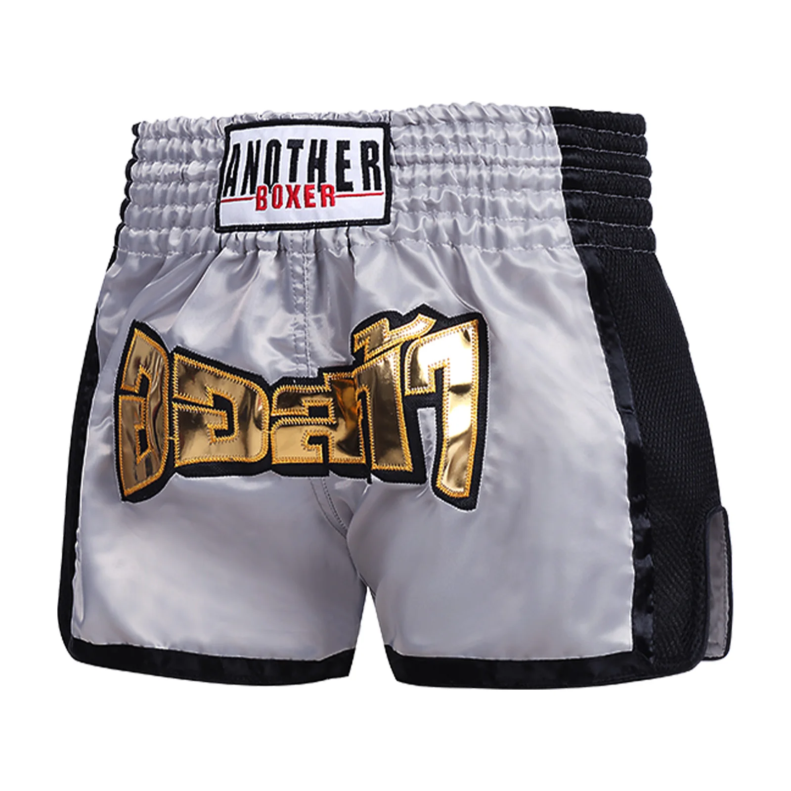 

Mens Boxing Wrestling Sport Shorts Letter Embroidery Side Split Satin Shorts Kickboxing Training Workout Boxing Trunks