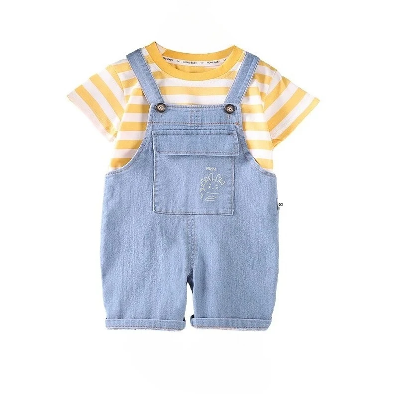 

New Summer Baby Clothes Suit Children Boys Striped T-Shirt Overalls 2Pcs/Set Infant Clothing Set Toddler Costume Kids Tracksuits