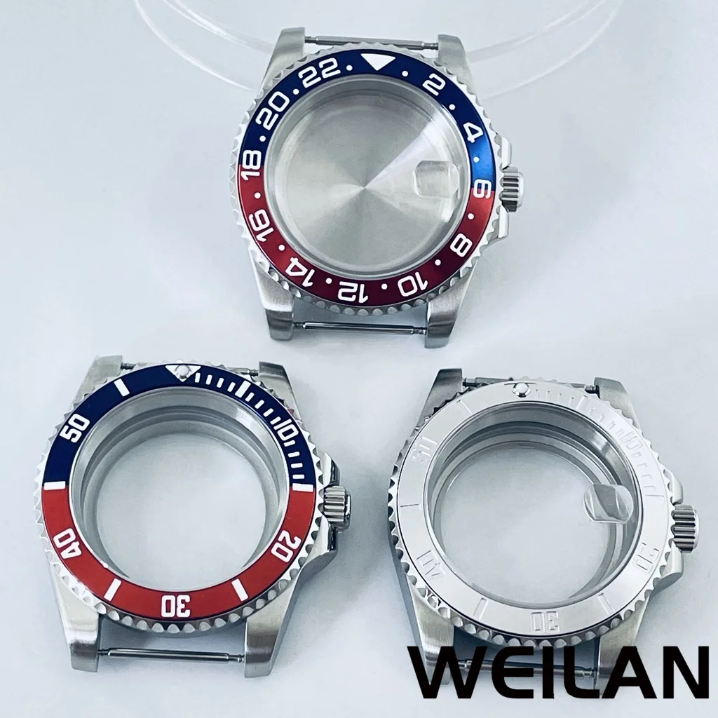 

40mm Silver Watch Case SUB GMT Aluminum Bezel Sapphire Fit NH34 NH35 NH36 NH38 NH39 NH70 ETA2824 PT5000 Movement