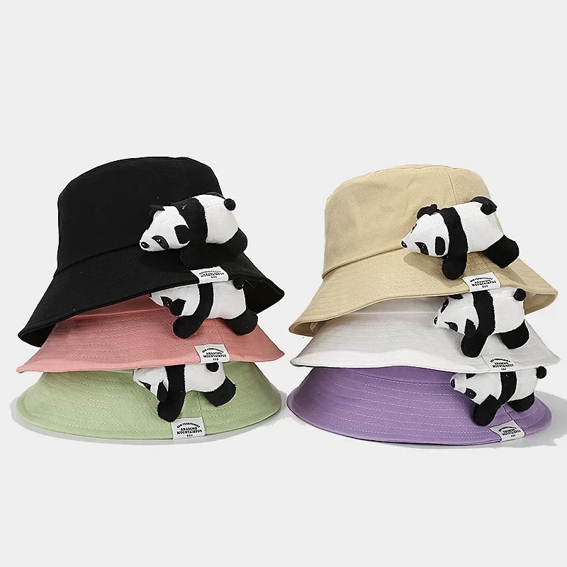 Male and Female Cartoon Cute Sunscreen Sun Hat Niche Basin Cap College Style Couple Hat Panda Fisherman Hat